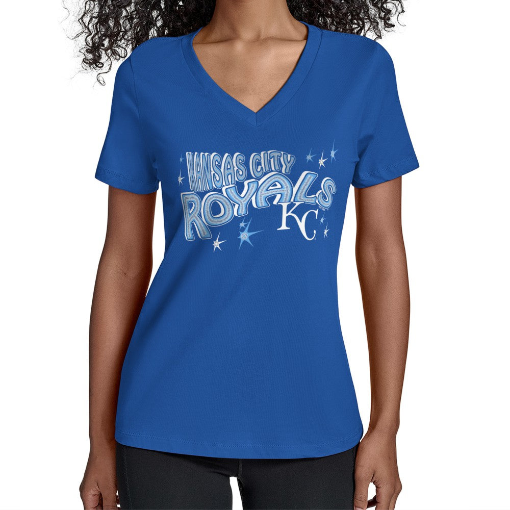 Kansas City Royals Starter Women's Fireworks Team Name V-Neck T-Shirt Discount