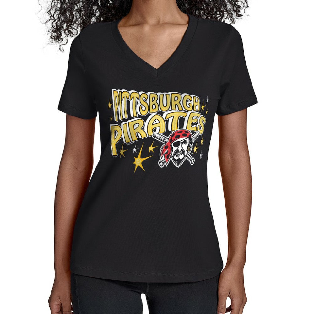 Pittsburgh Pirates Starter Women's Fireworks V-Neck T-Shirt Sale