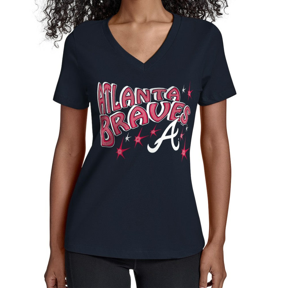 Atlanta Braves Starter Women's Fireworks V-Neck T-Shirt for sale