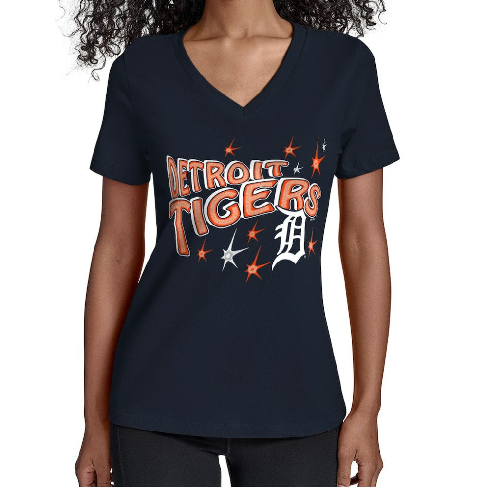 Detroit Tigers Starter Women's Fireworks V-Neck T-Shirt Sale