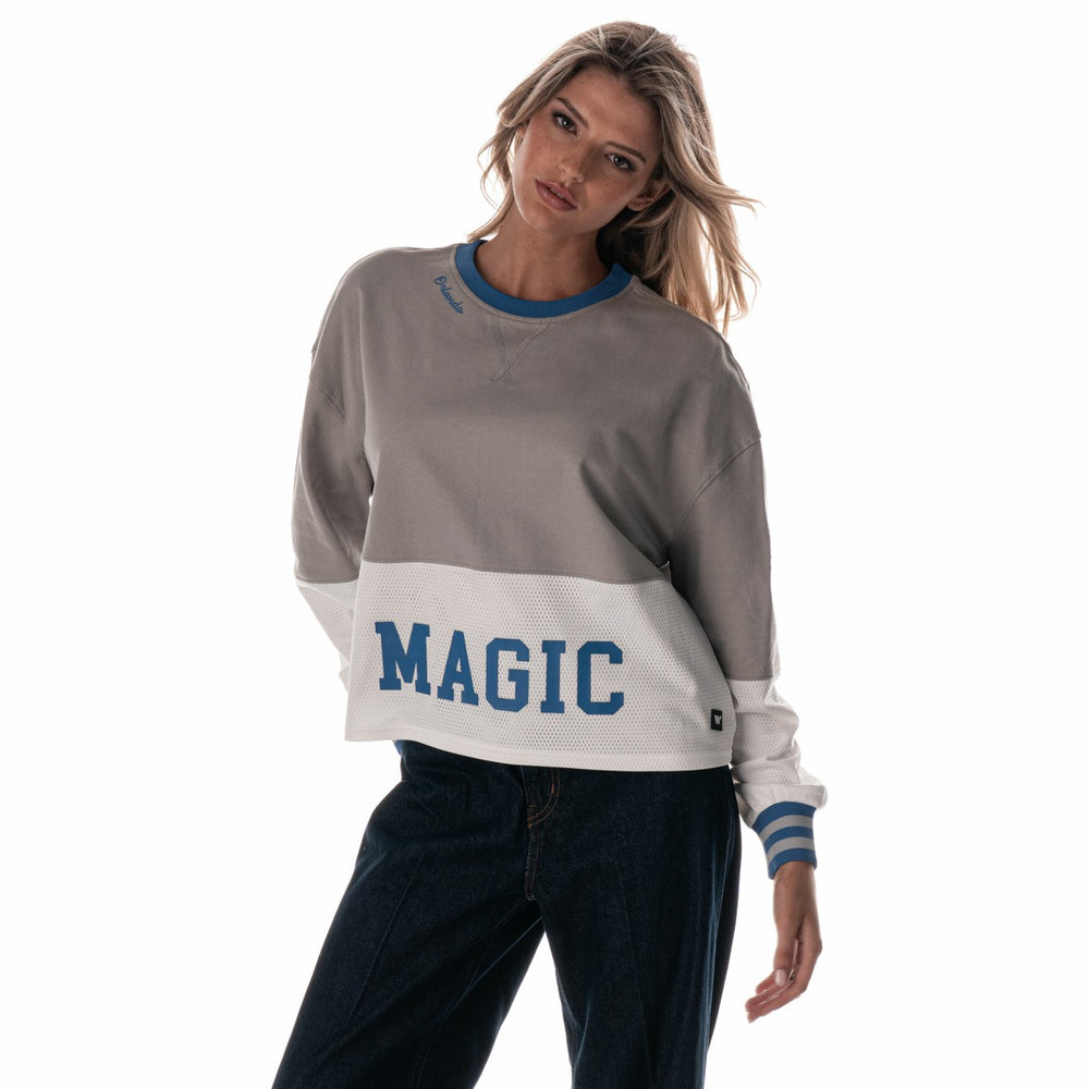Orlando Magic The Wild Collective Women's Cropped Long-Sleeve Fashion Crewneck Sweatshirt Gray