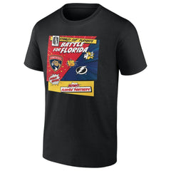 Florida Panthers vs. Tampa Bay Lightning 2025 Stanley Cup Playoffs Rivalry Comic Pop T-Shirt - Black | NHL Lifestyle