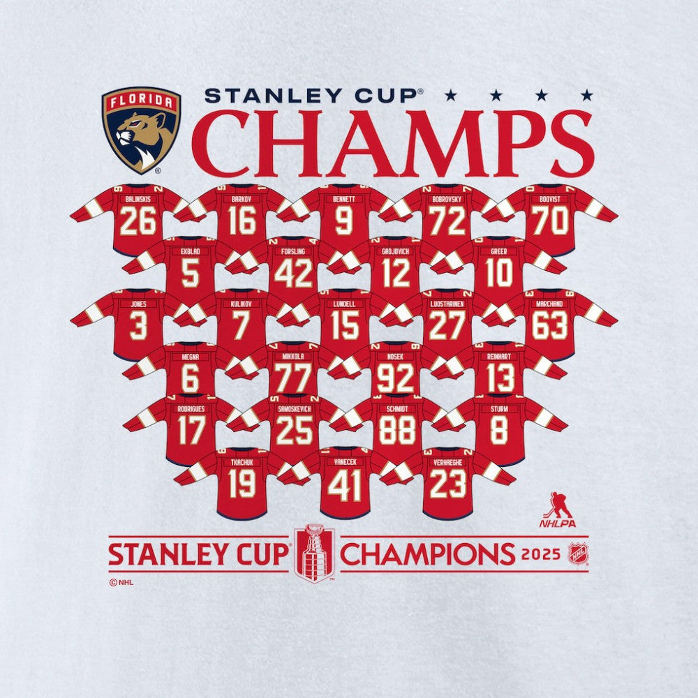 Florida Panthers Fanatics 2025 Stanley Cup Champions Jersey Roster T-Shirt - White | Fanatics Lifestyle