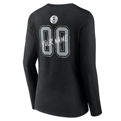 Brooklyn Nets Women's Hustle Custom Long Sleeve V-Neck T-Shirt Black