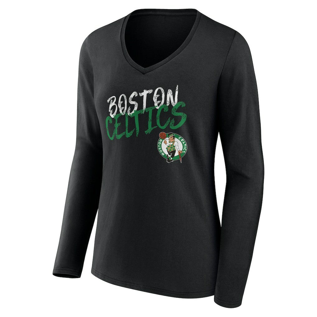 Boston Celtics Women's Hustle Custom Long Sleeve V-Neck T-Shirt Black