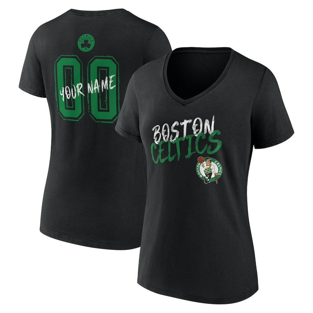 Boston Celtics Women's Hustle Custom V-Neck T-Shirt Black