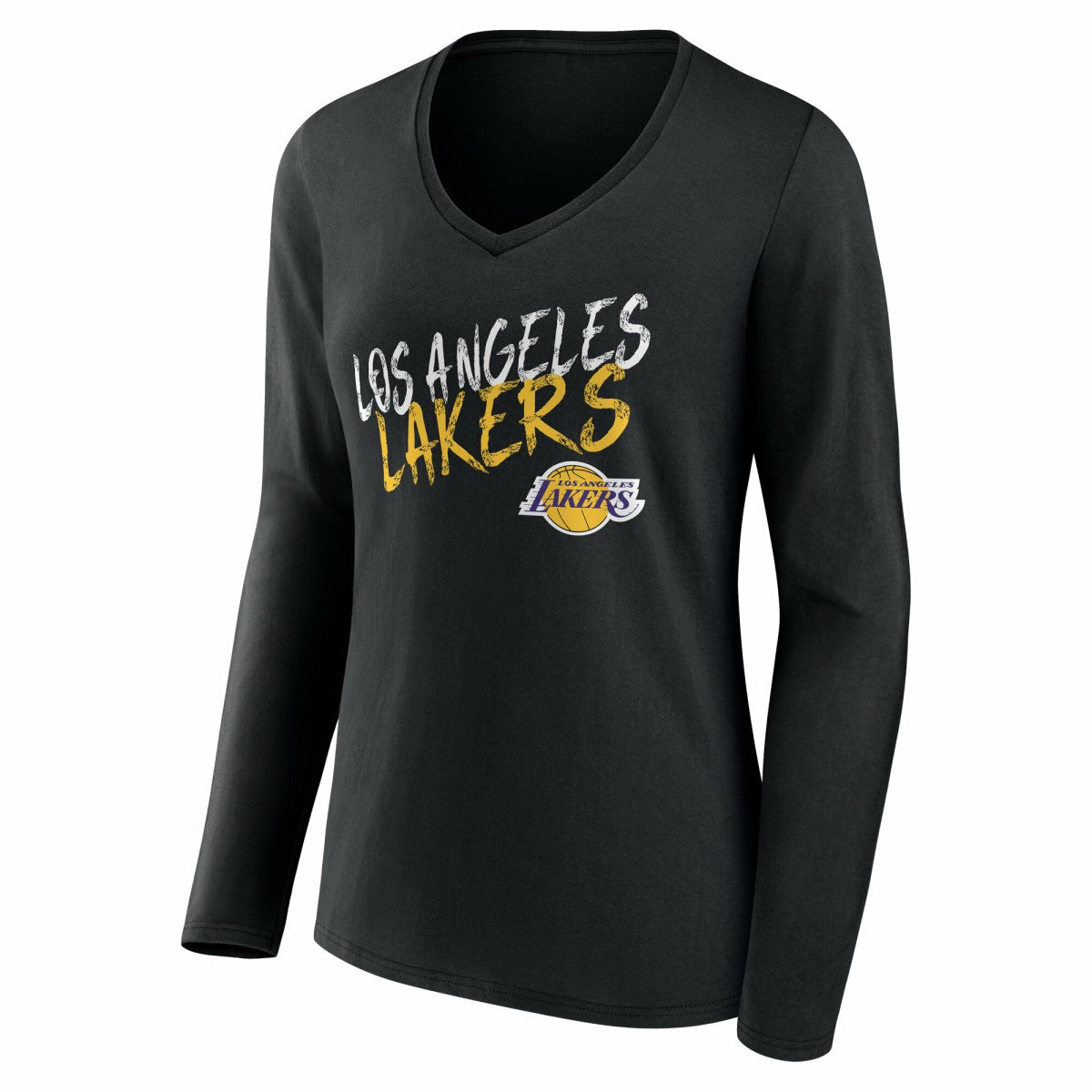 Los Angeles Lakers Women's Hustle Custom Long Sleeve V-Neck T-Shirt Black