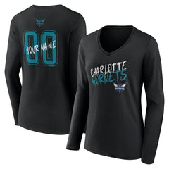 Charlotte Hornets Women's Hustle Custom Long Sleeve V-Neck T-Shirt Black