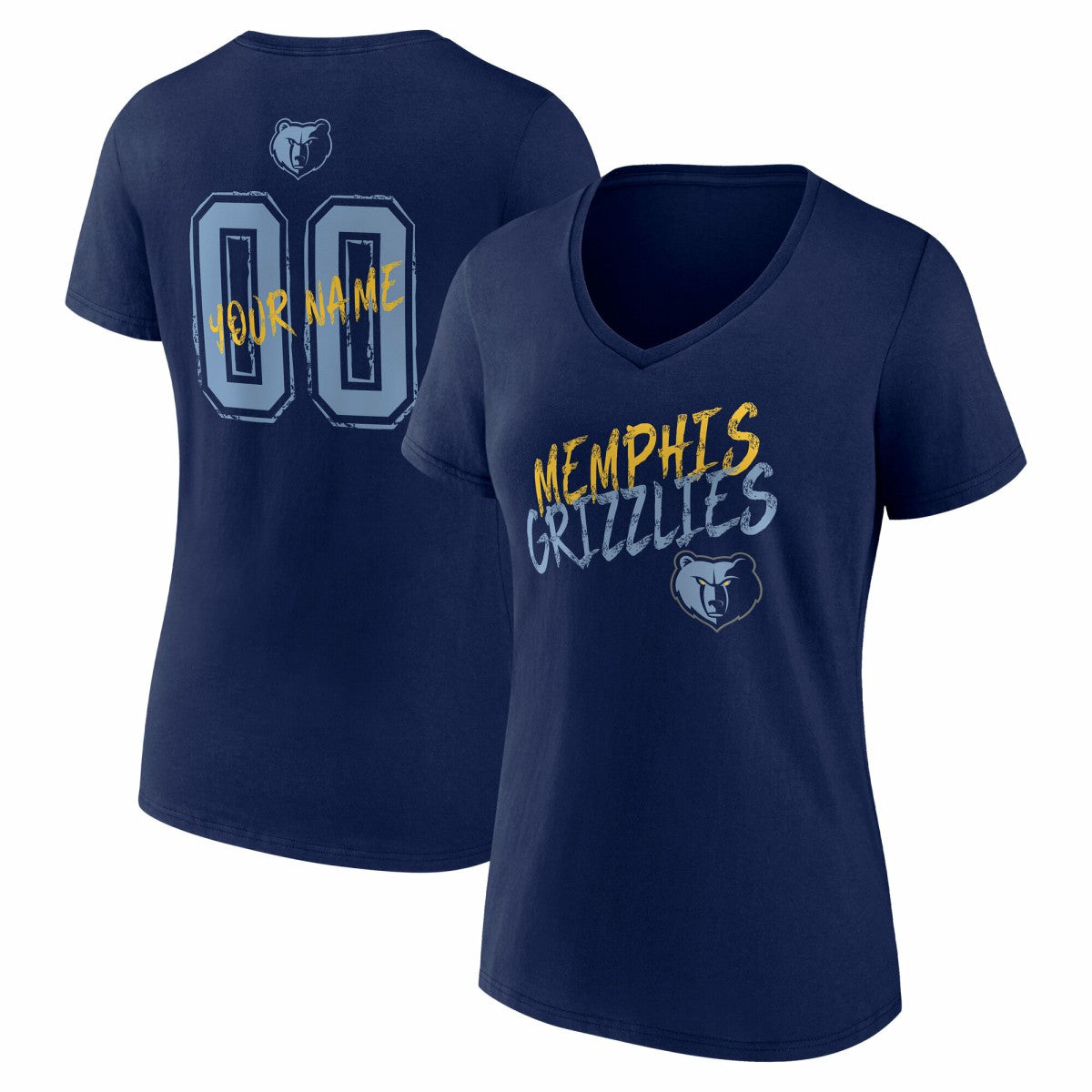 Memphis Grizzlies Women's Hustle Custom V-Neck T-Shirt Navy