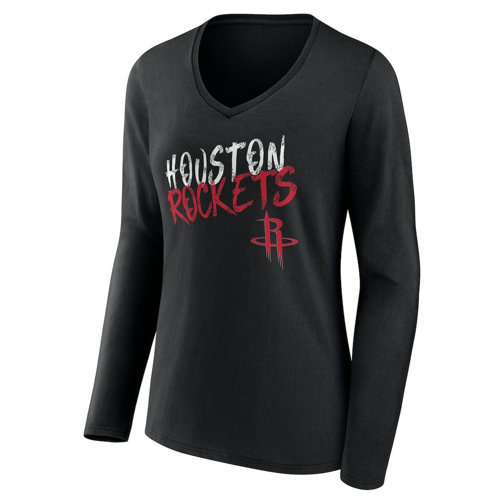 Houston Rockets Women's Hustle Custom Long Sleeve V-Neck T-Shirt Black