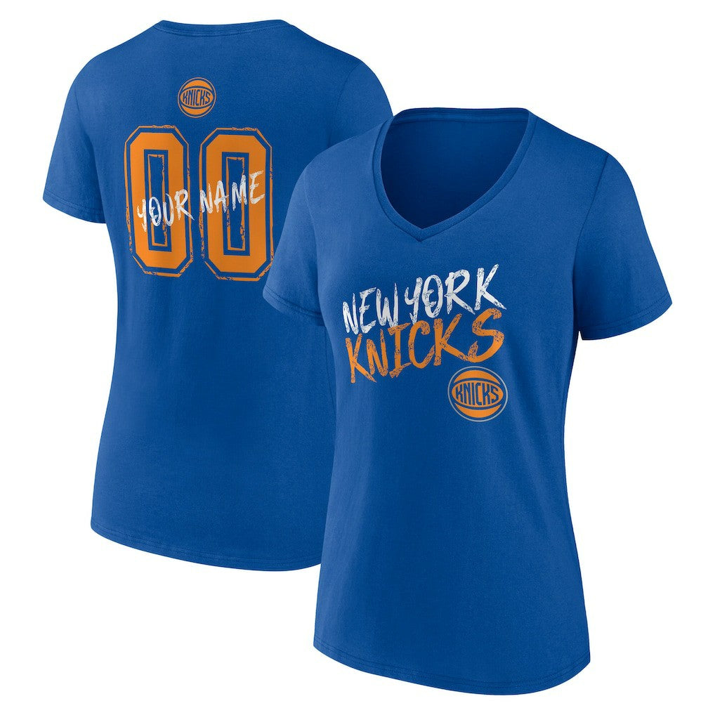 New York Knicks Women's Hustle Custom V-Neck T-Shirt Blue