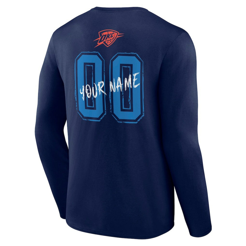 Oklahoma City Thunder Hustle Custom Long Sleeve T-Shirt Navy