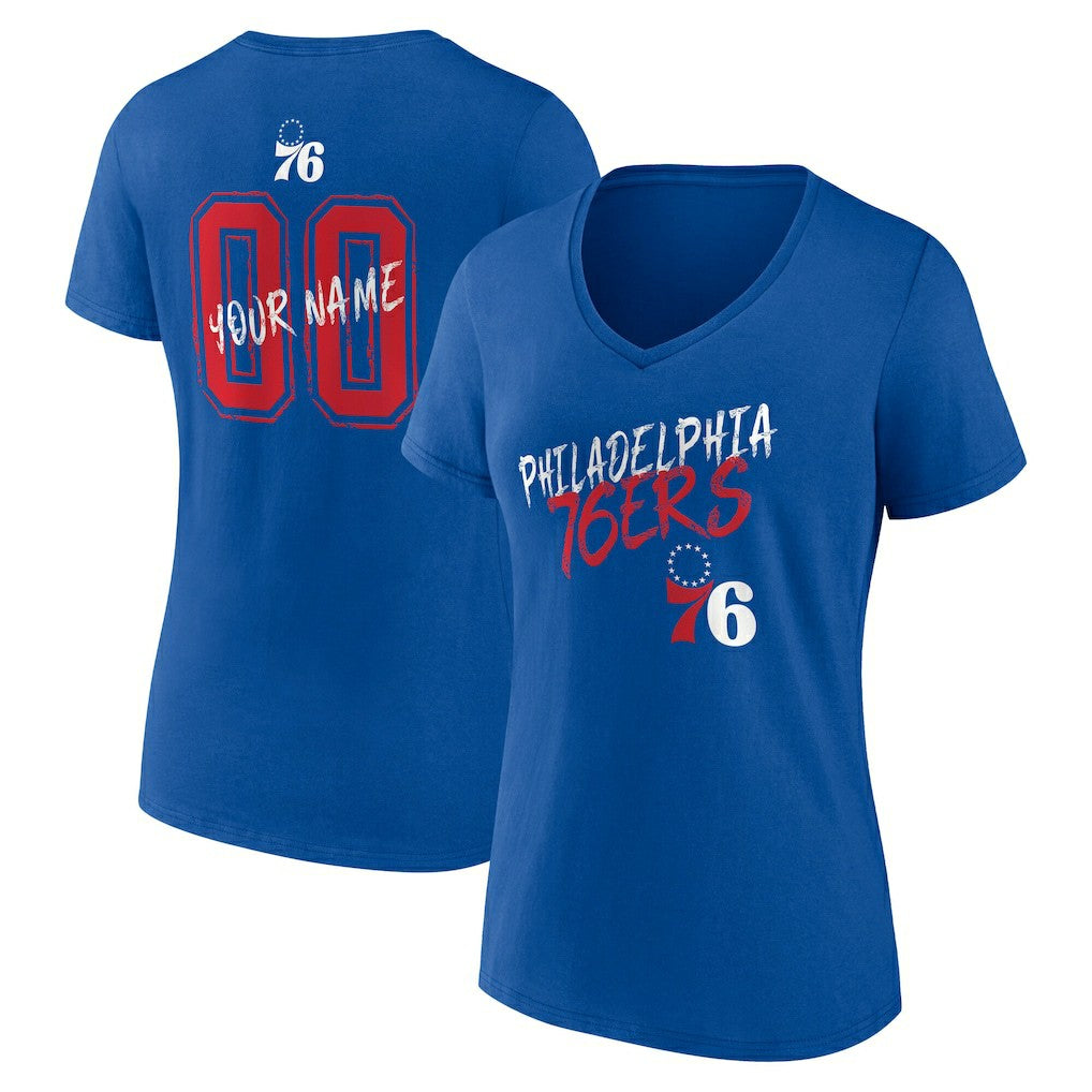 Philadelphia 76ers Women's Hustle Custom V-Neck T-Shirt Royal