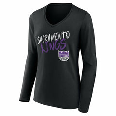 Sacramento Kings Women's Hustle Custom Long Sleeve V-Neck T-Shirt Black