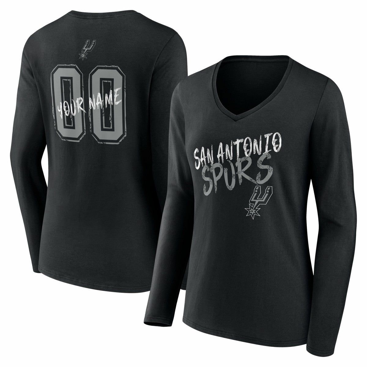 San Antonio Spurs Women's Hustle Custom Long Sleeve V-Neck T-Shirt Black