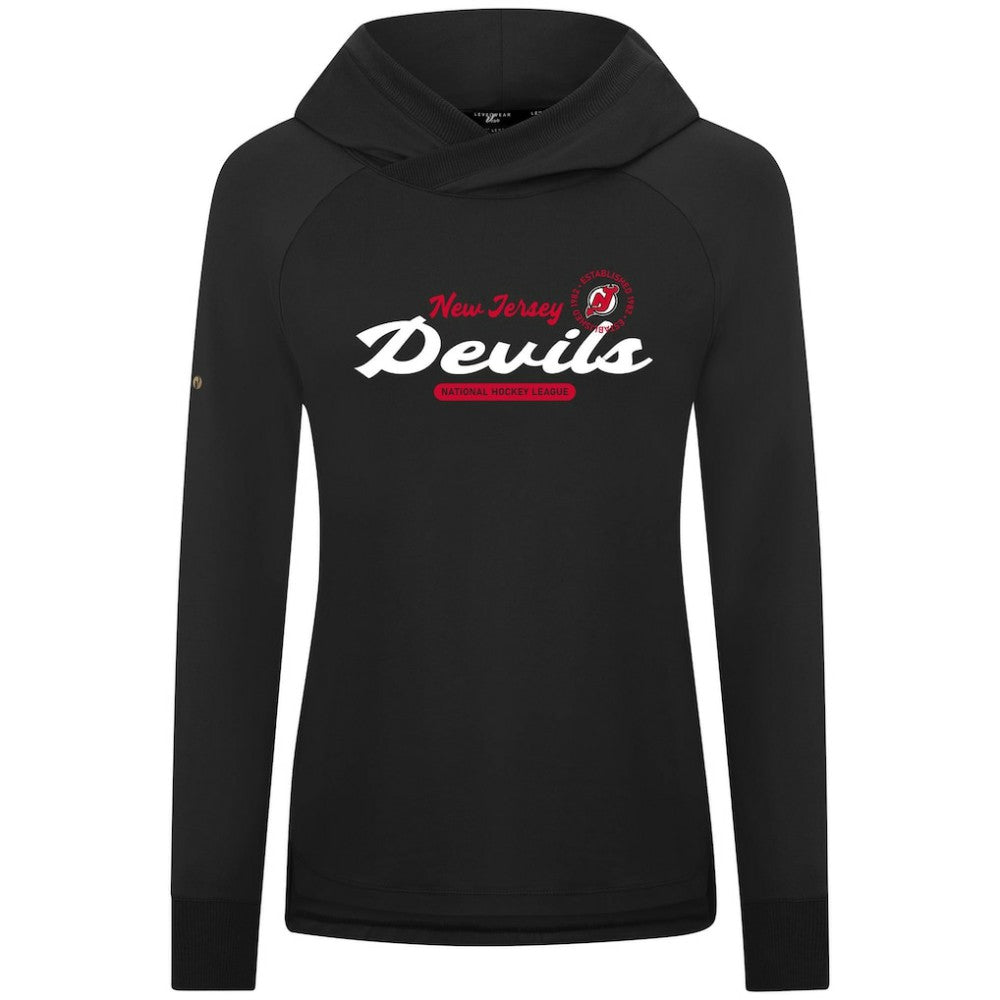 New Jersey Devils Levelwear Women's Slender Monument Raglan Pullover Hoodie - Black | NHL Lifestyle