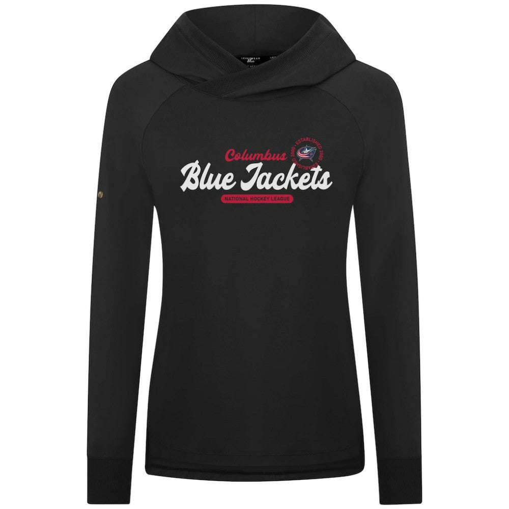 Columbus Blue Jackets Levelwear Women's Slender Monument Raglan Pullover Hoodie - Black | NHL Lifestyle