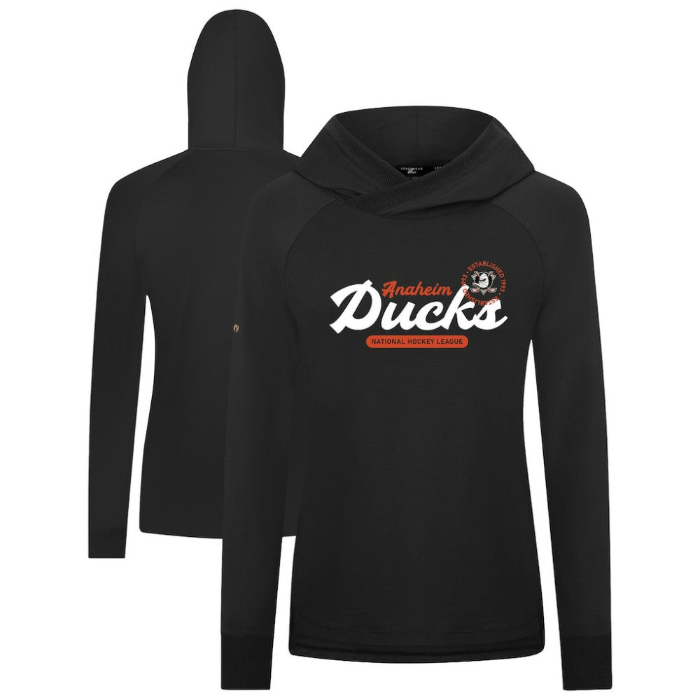 Anaheim Ducks Levelwear Women's Slender Monument Raglan Pullover Hoodie - Black | NHL Lifestyle