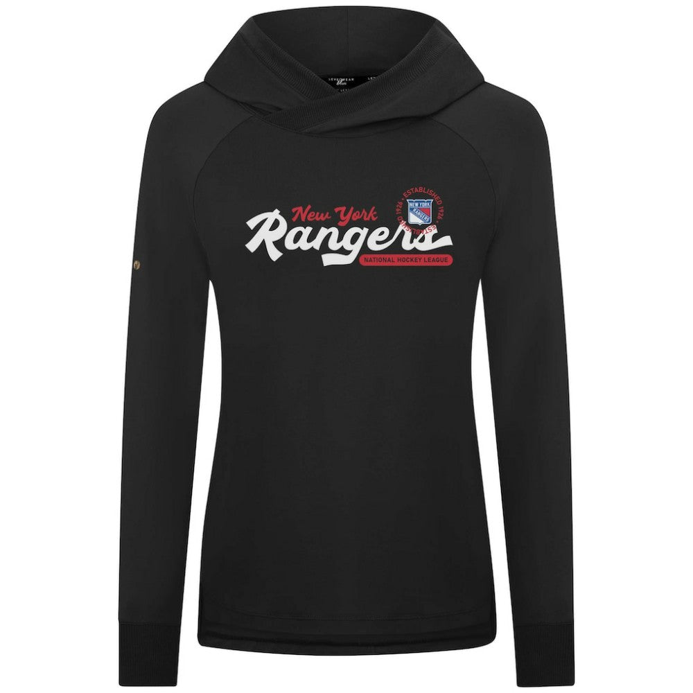 New York Rangers Levelwear Women's Slender Monument Raglan Pullover Hoodie - Black | NHL Lifestyle