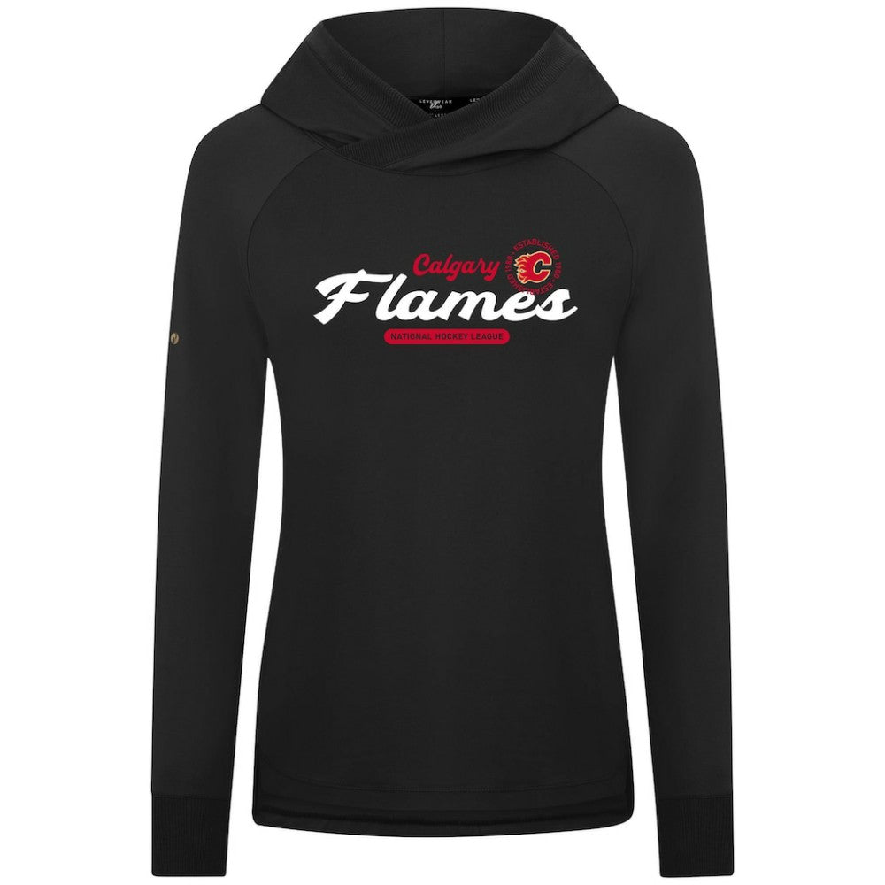 Calgary Flames Levelwear Women's Slender Monument Raglan Pullover Hoodie - Black | NHL near me