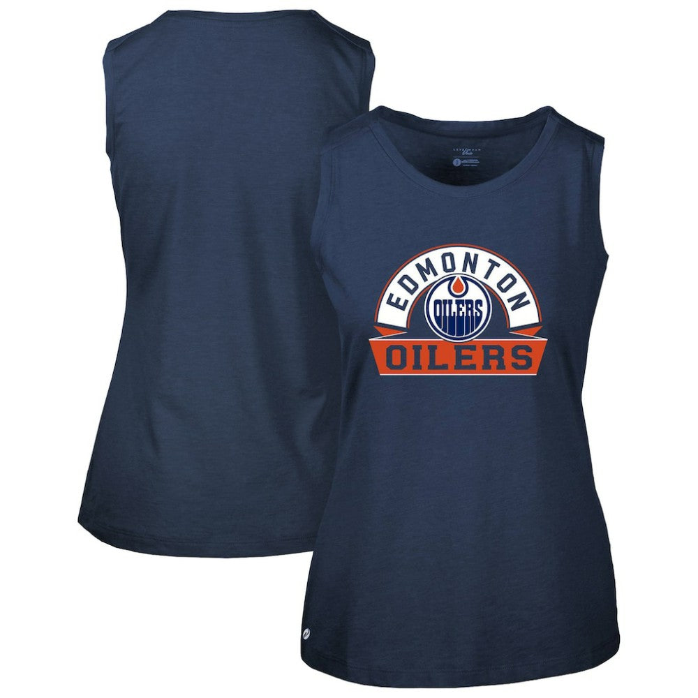 Edmonton Oilers Levelwear Women's Macy Banner Arch Tank Top - Navy | NHL near me