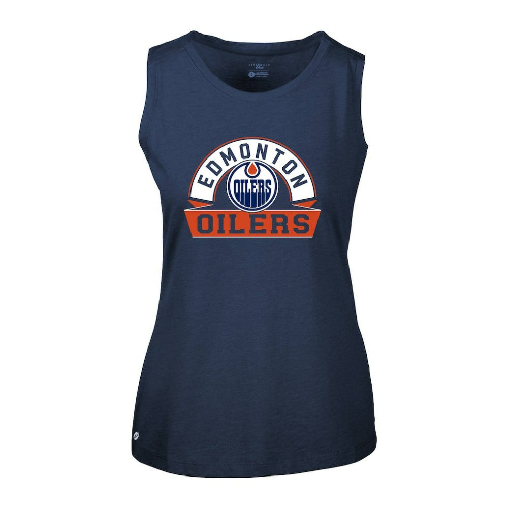 Edmonton Oilers Levelwear Women's Macy Banner Arch Tank Top - Navy | NHL near me
