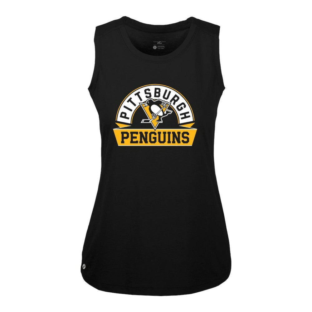Pittsburgh Penguins Levelwear Women's Macy Banner Arch Tank Top - Black | NHL Lifestyle
