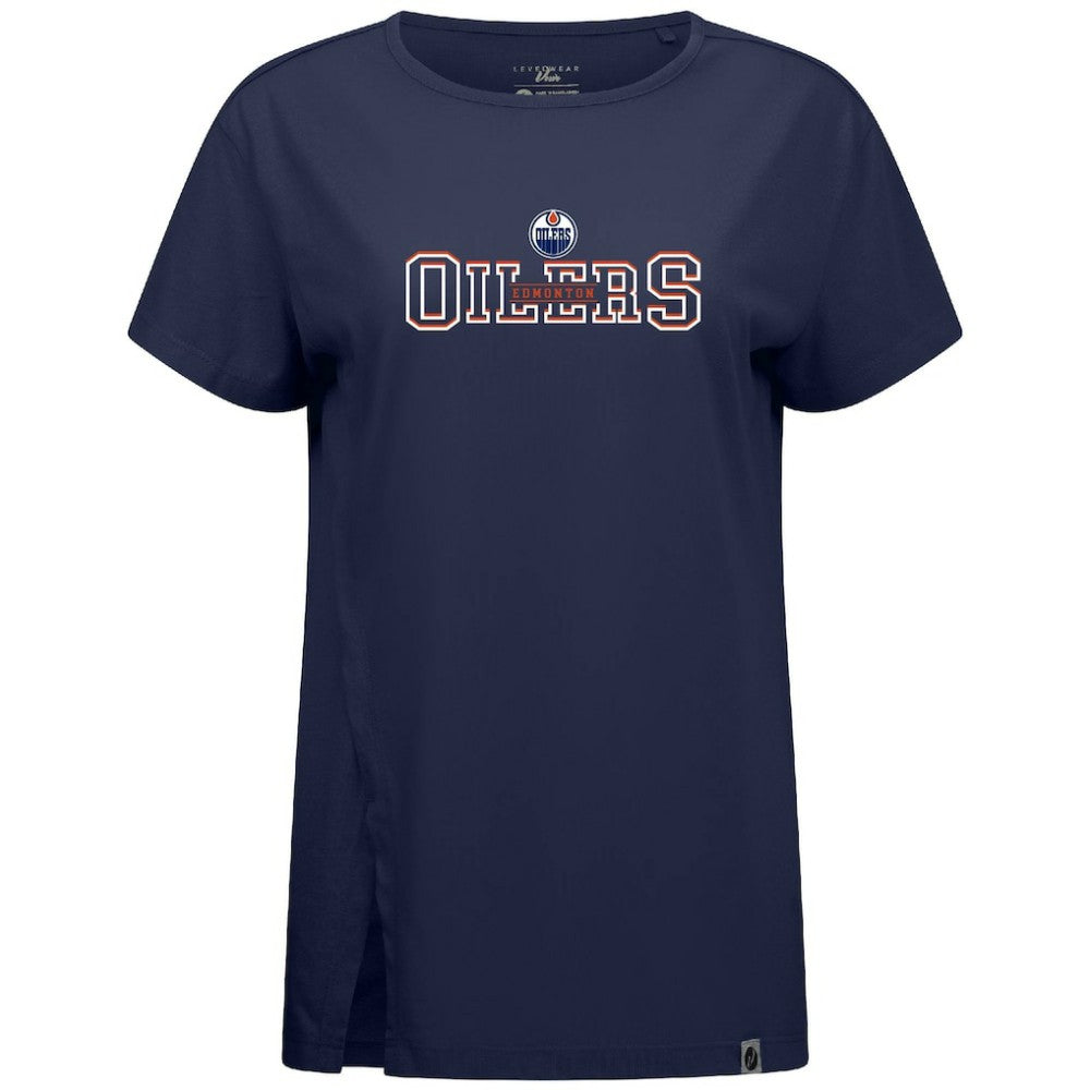 Edmonton Oilers Levelwear Women's Influx Journey T-Shirt - Navy | NHL on sale