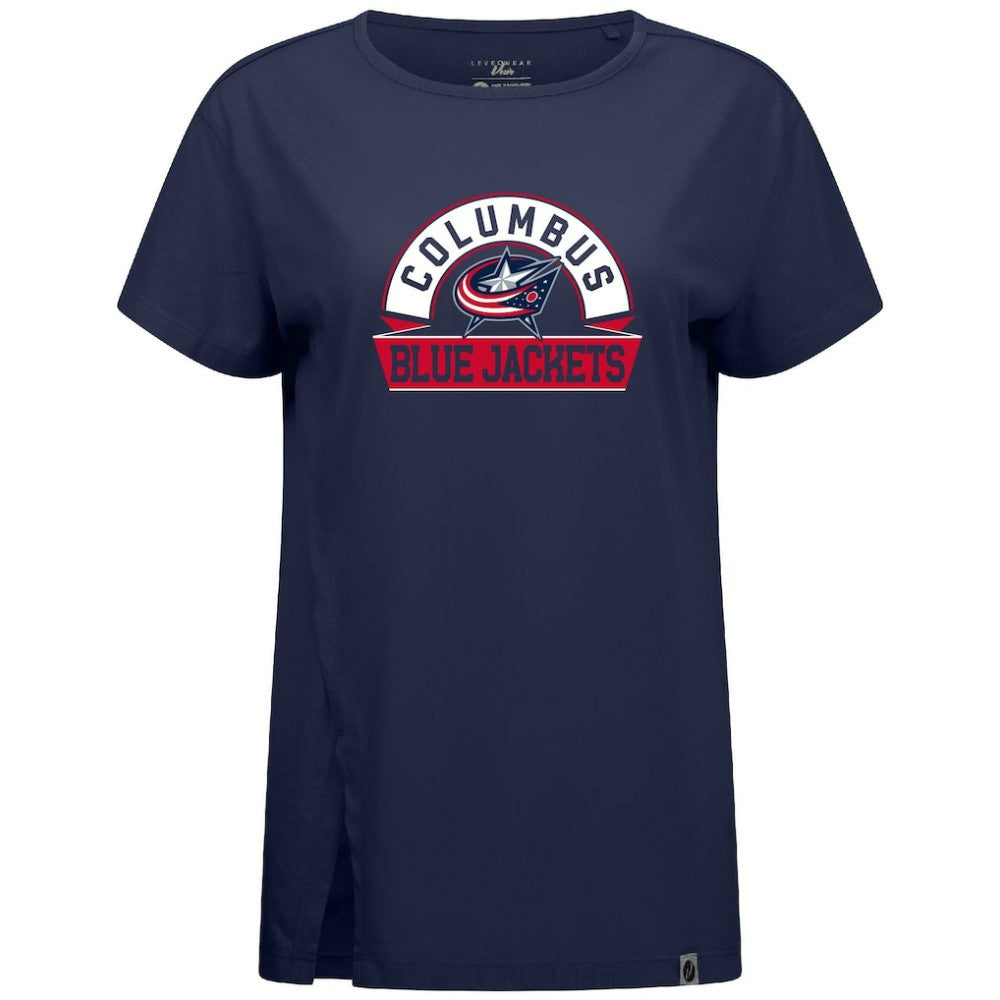 Columbus Blue Jackets Levelwear Women's Influx Banner Arch T-Shirt - Navy | NHL Clearance