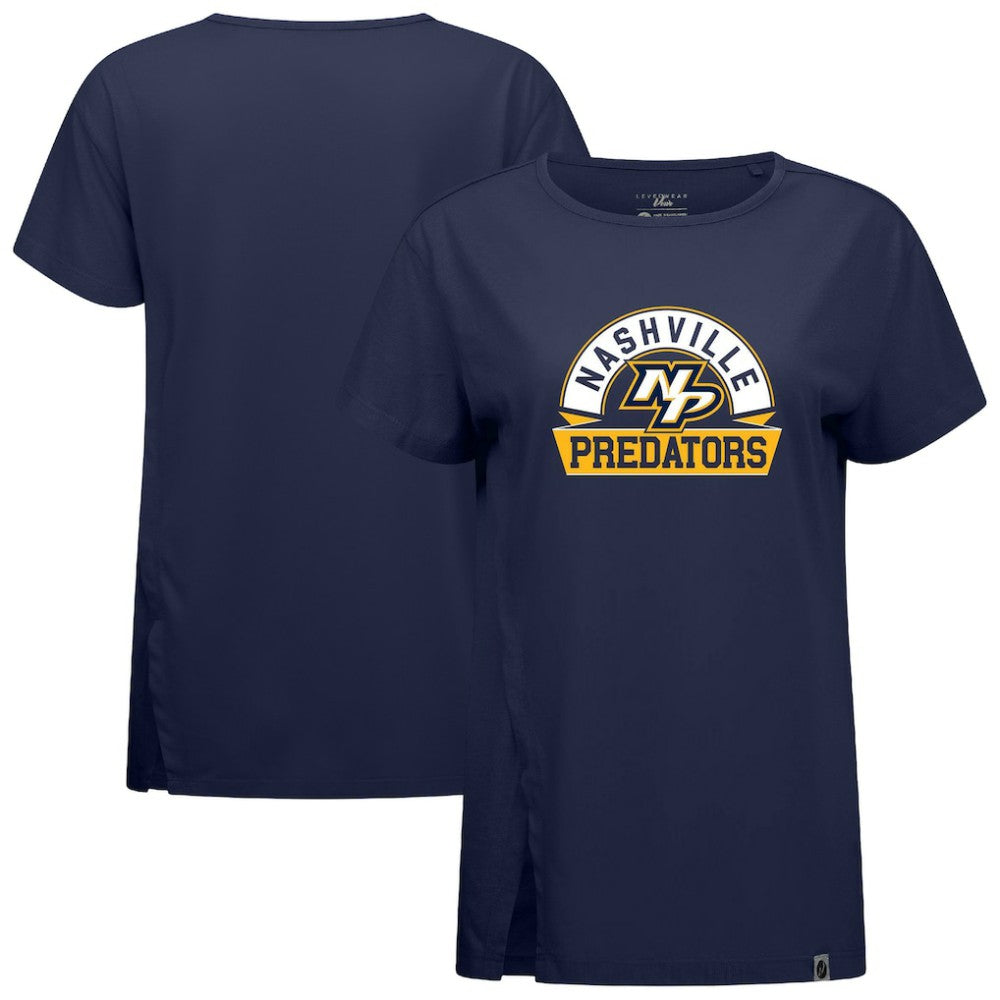 Nashville Predators Levelwear Women's Influx Banner Arch T-Shirt - Navy | NHL online