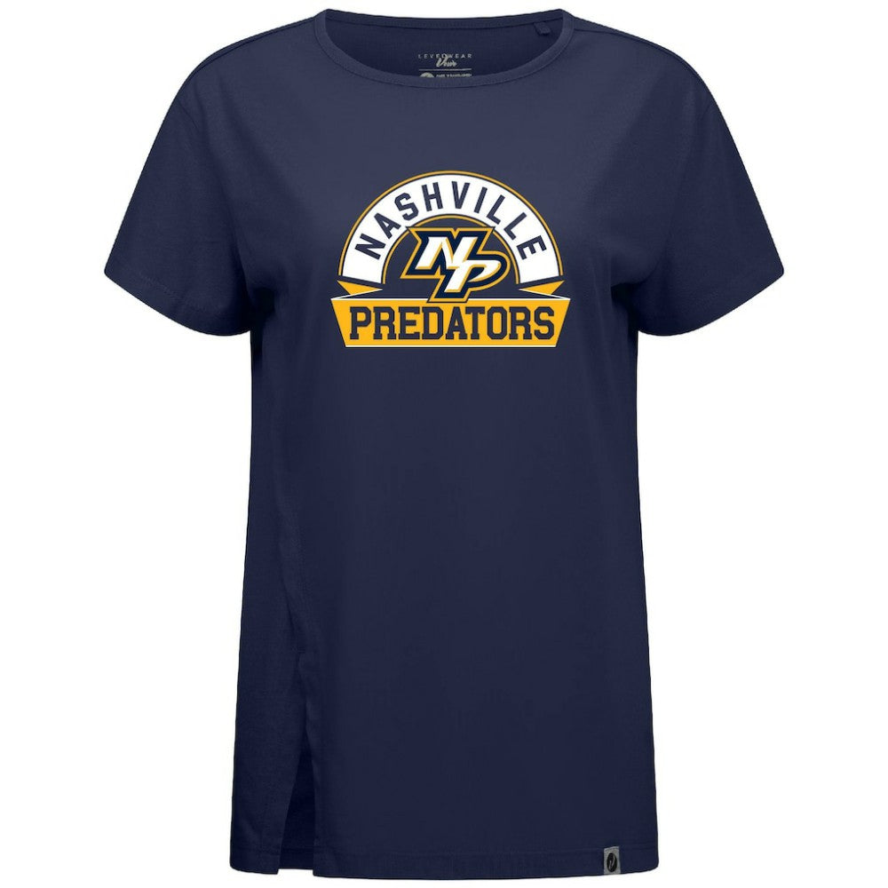 Nashville Predators Levelwear Women's Influx Banner Arch T-Shirt - Navy | NHL online