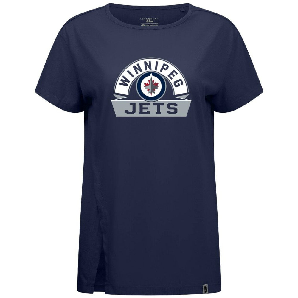 Winnipeg Jets Levelwear Women's Influx Banner Arch T-Shirt - Navy | NHL discount