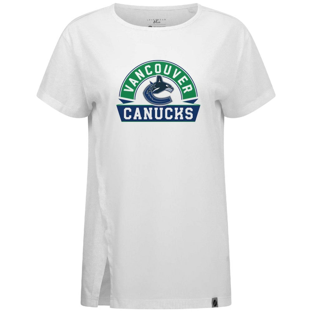 Vancouver Canucks Levelwear Women's Influx Banner Arch T-Shirt - White | NHL near me