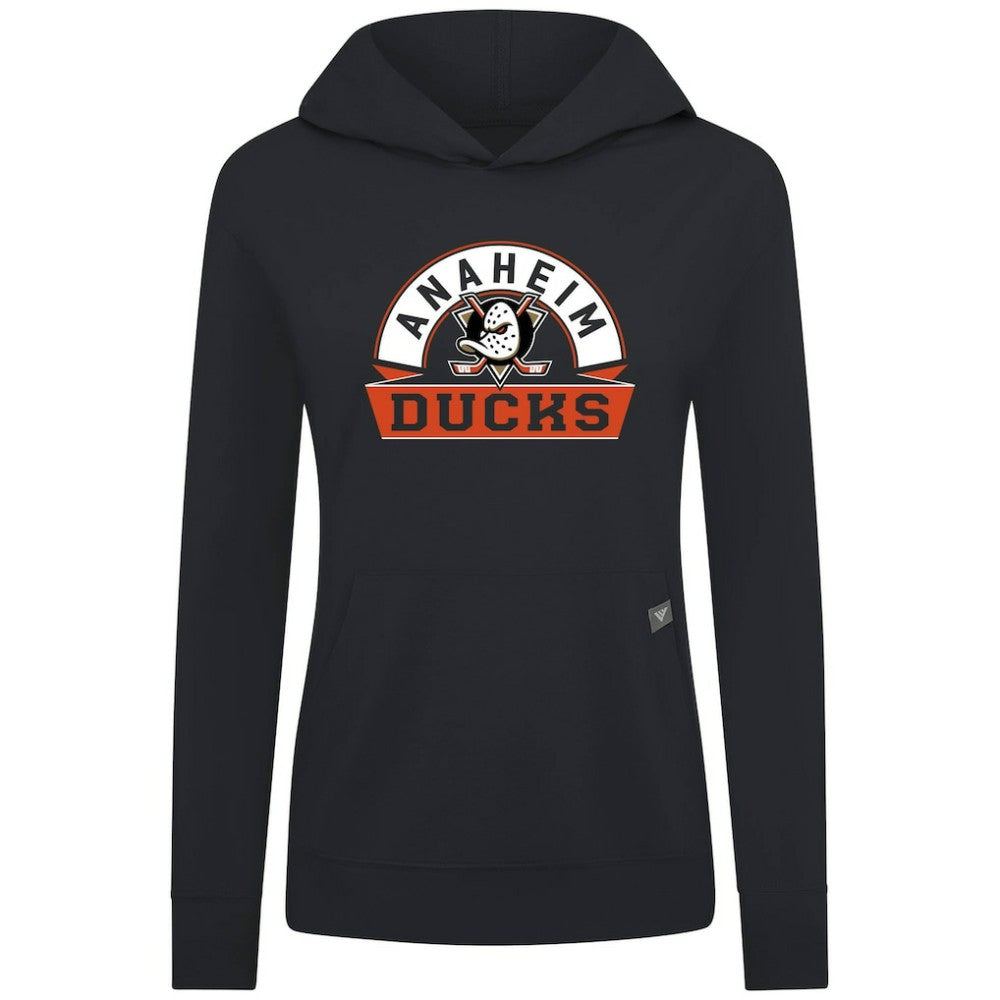Anaheim Ducks Levelwear Women's Relay Banner Arch Pullover Hoodie - Black | NHL near me