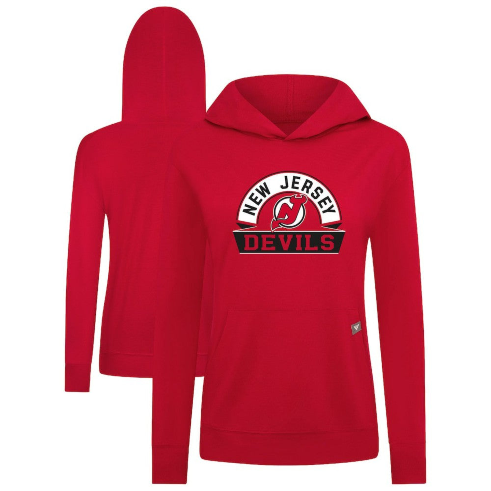 New Jersey Devils Levelwear Women's Relay Banner Arch Pullover Hoodie - Red | NHL on sale