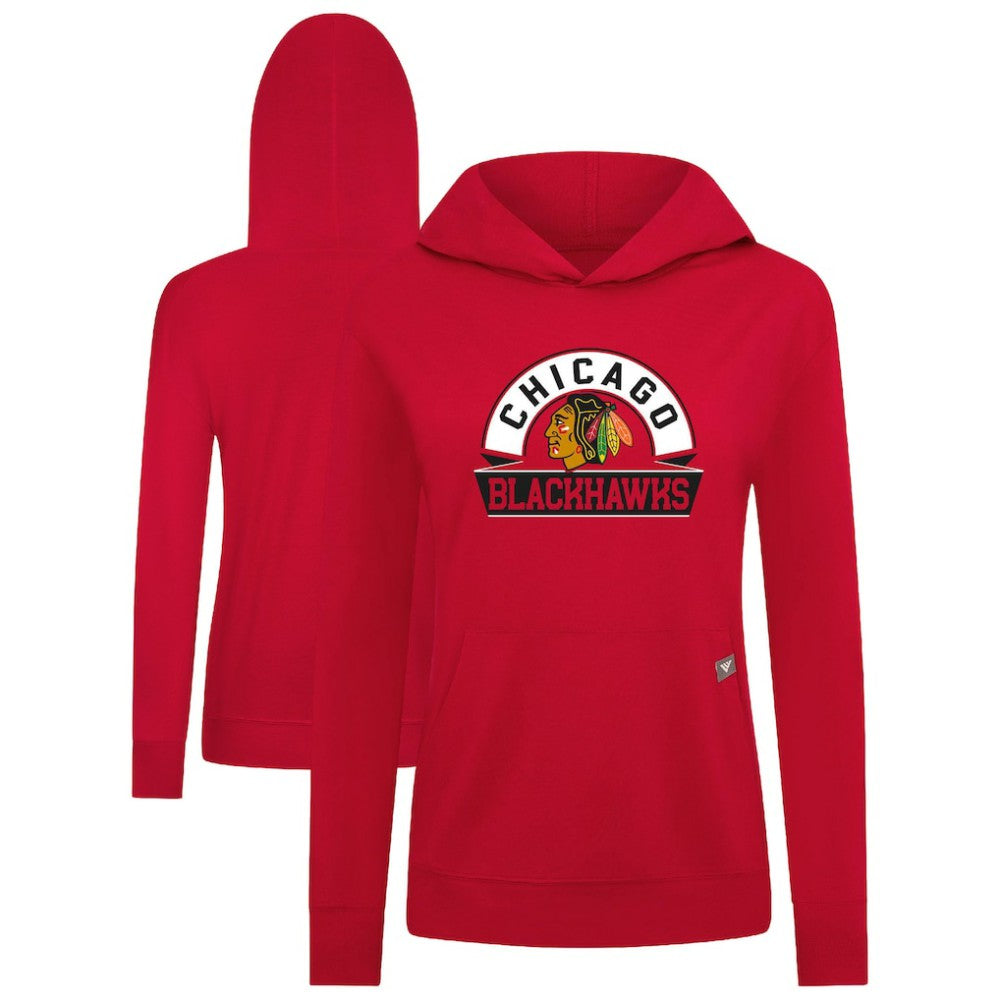 Chicago Blackhawks Levelwear Women's Relay Banner Arch Pullover Hoodie - Red | NHL near me
