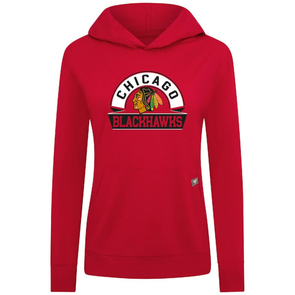 Chicago Blackhawks Levelwear Women's Relay Banner Arch Pullover Hoodie - Red | NHL near me