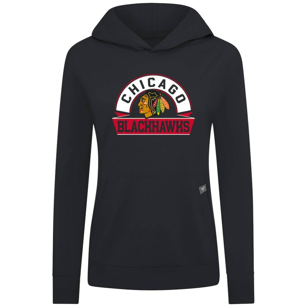 Chicago Blackhawks Levelwear Women's Relay Banner Arch Pullover Hoodie - Black | NHL near me
