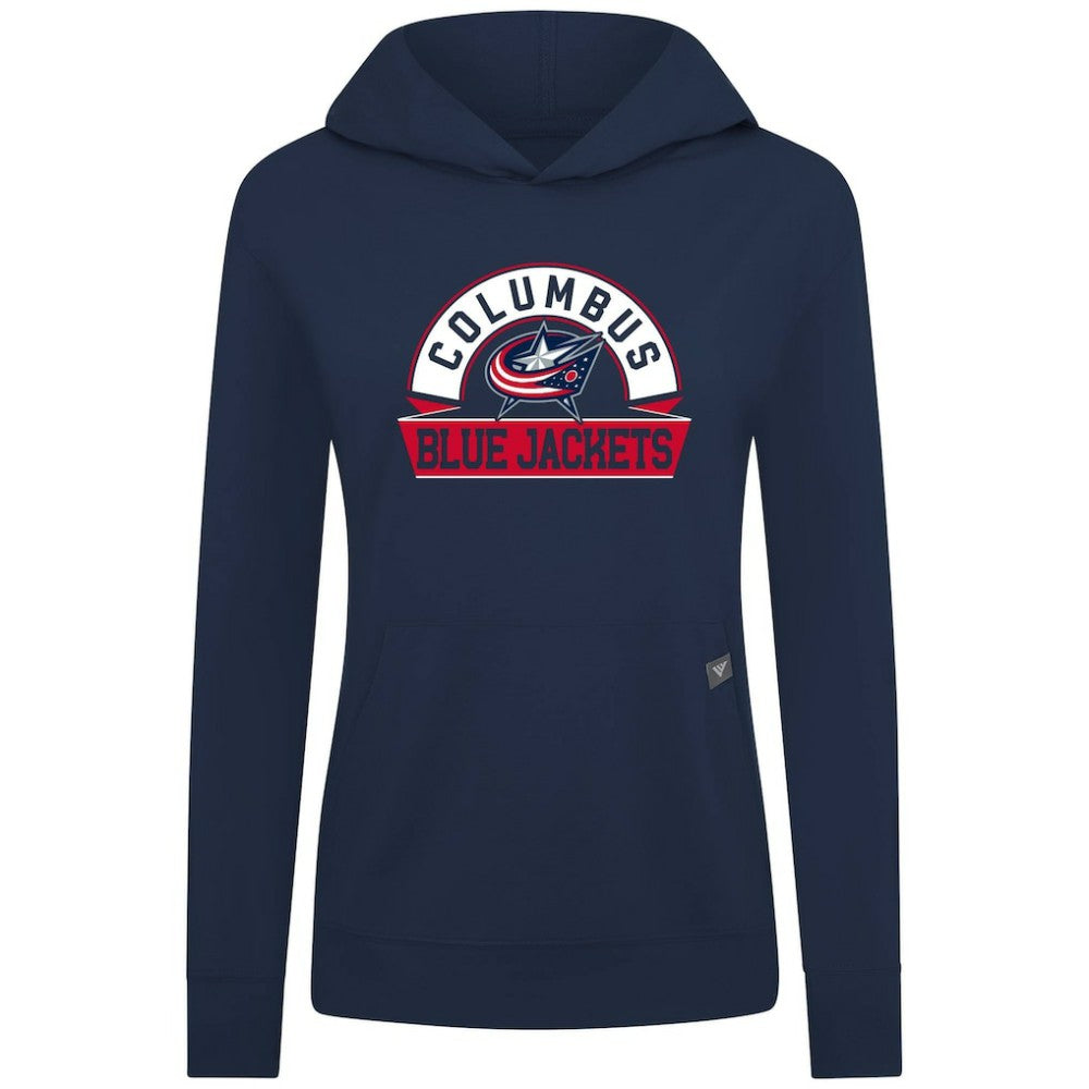 Columbus Blue Jackets Levelwear Women's Relay Banner Arch Pullover Hoodie - Navy | NHL on sale