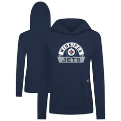 Winnipeg Jets Levelwear Women's Relay Banner Arch Pullover Hoodie - Navy | NHL Lifestyle