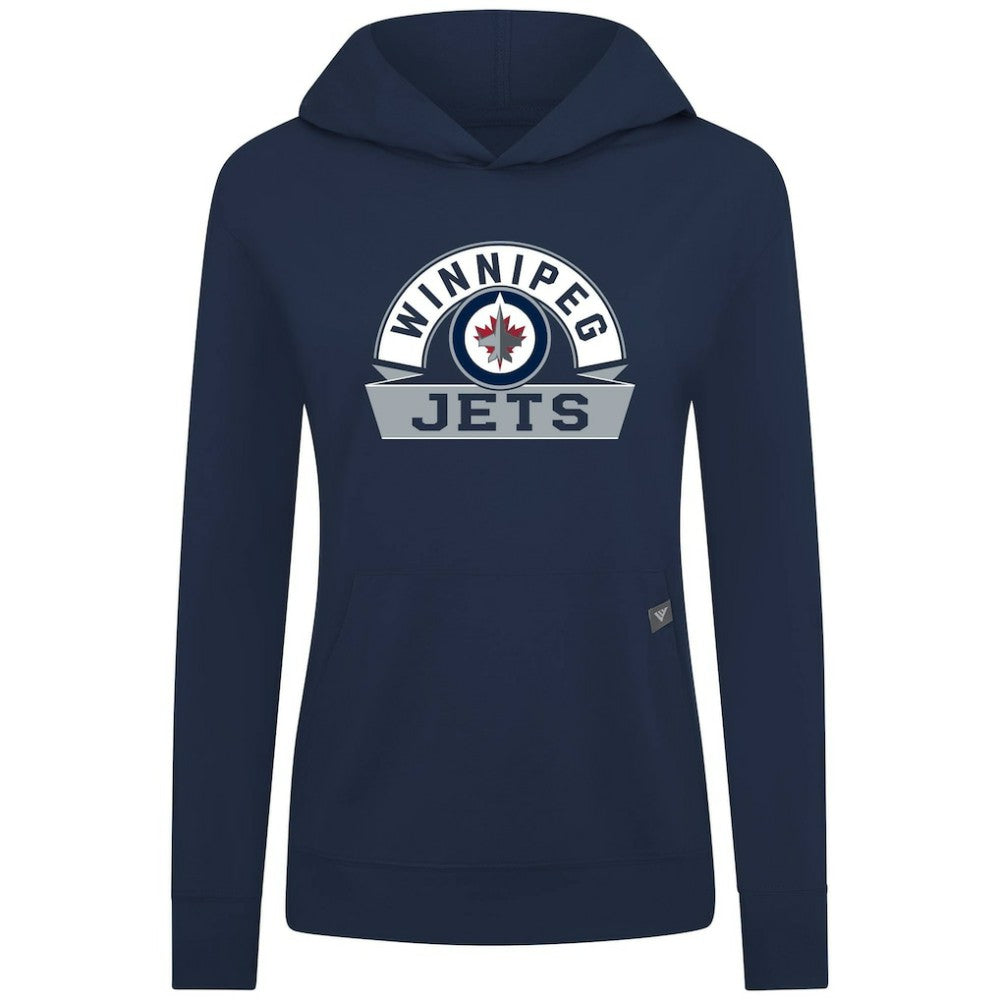 Winnipeg Jets Levelwear Women's Relay Banner Arch Pullover Hoodie - Navy | NHL Lifestyle