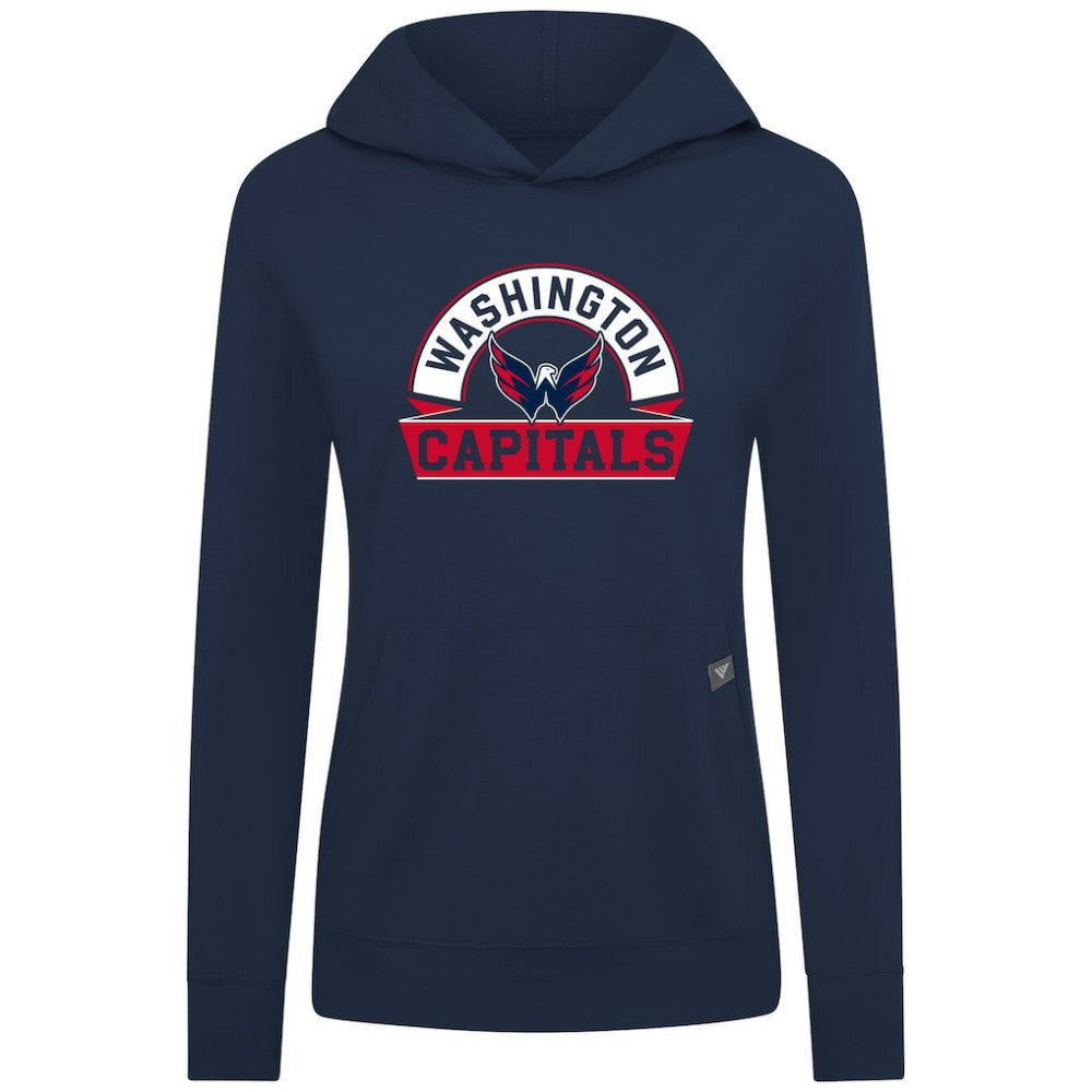 Washington Capitals Levelwear Women's Relay Banner Arch Pullover Hoodie - Navy | NHL Lifestyle