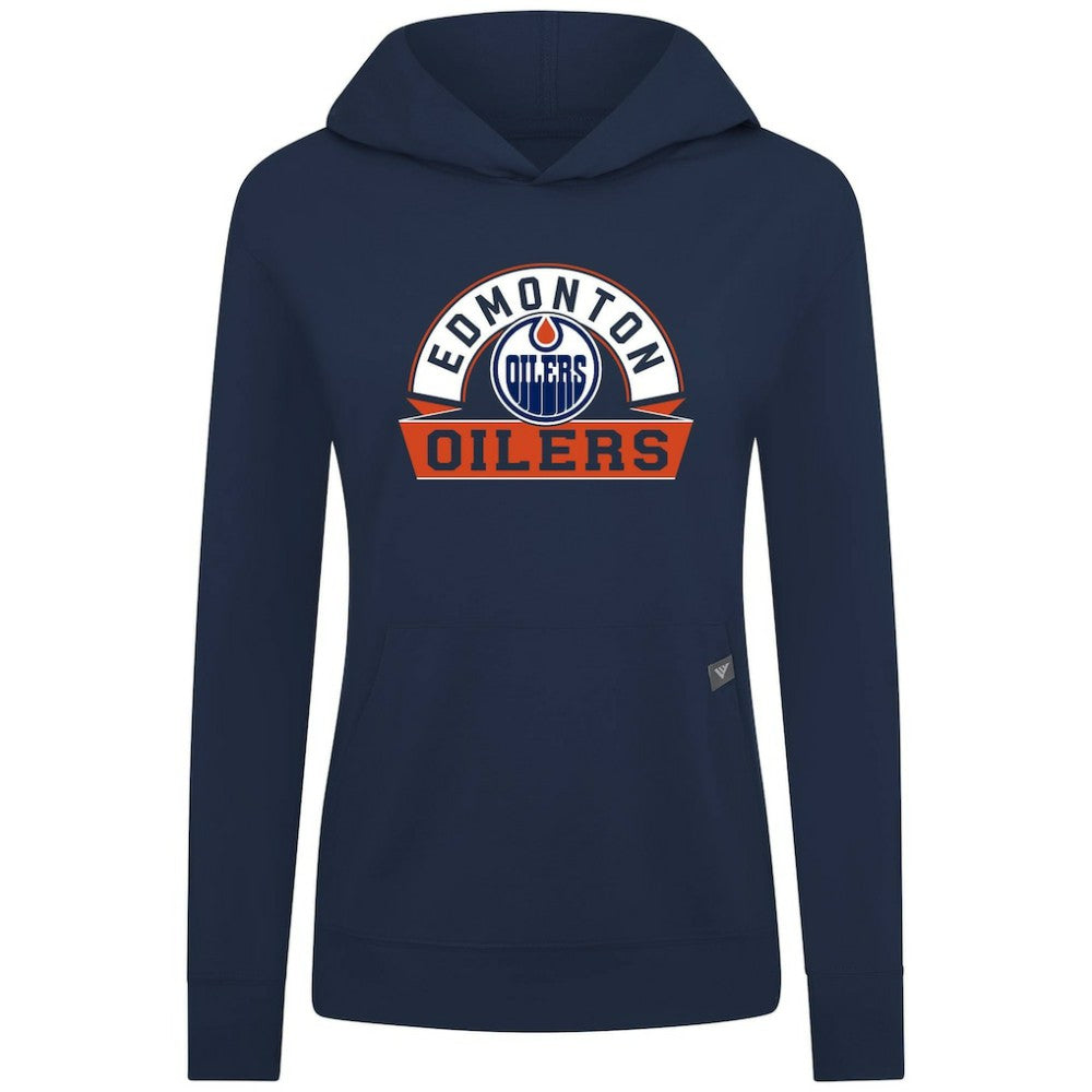 Edmonton Oilers Levelwear Women's Relay Banner Arch Pullover Hoodie - Navy | NHL sale