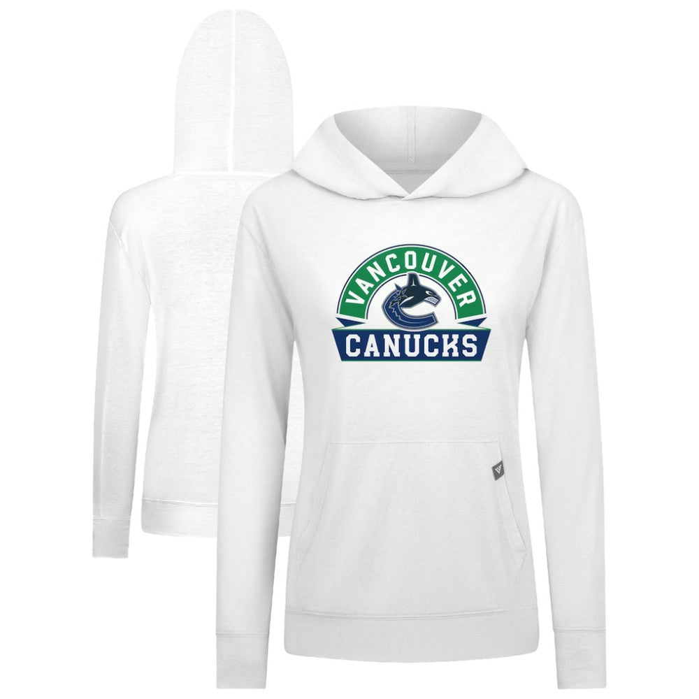 Vancouver Canucks Levelwear Women's Relay Banner Arch Pullover Hoodie - White | NHL Clearance