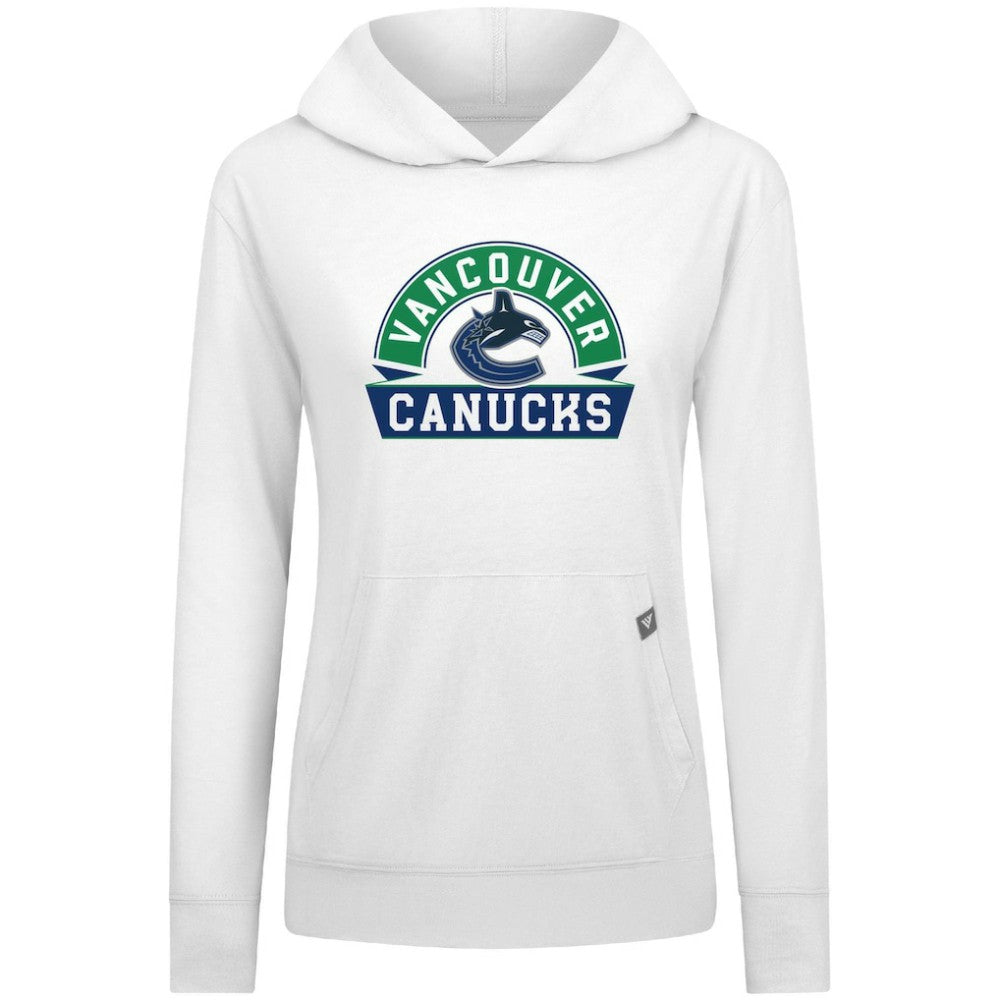 Vancouver Canucks Levelwear Women's Relay Banner Arch Pullover Hoodie - White | NHL Clearance