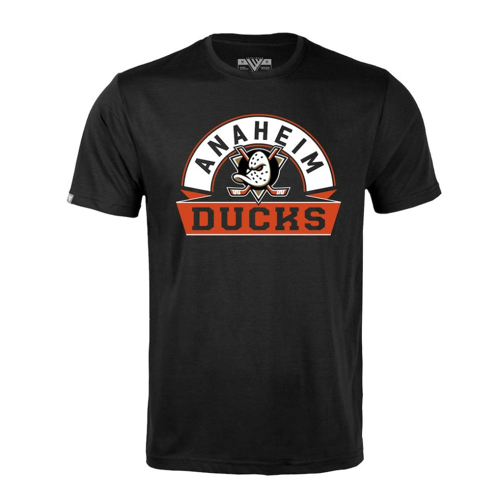 Anaheim Ducks Levelwear Richmond Banner Arch T-Shirt - Black | NHL Clearance