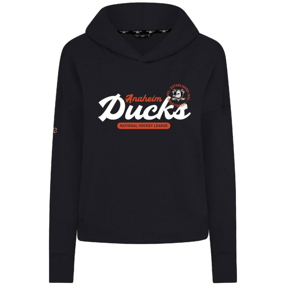 Anaheim Ducks Levelwear Women's Sweet Monument Tri-Blend Cropped Pullover Hoodie - Black | NHL Clearance