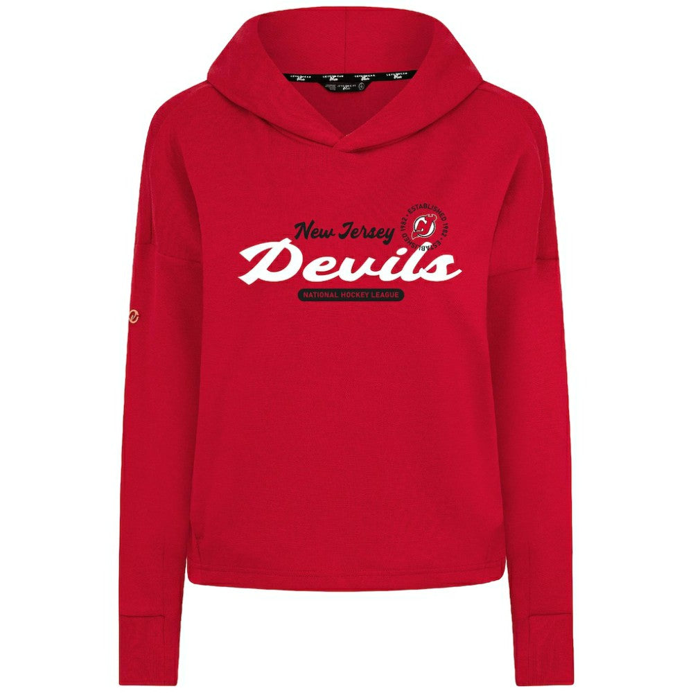 New Jersey Devils Levelwear Women's Sweet Monument Tri-Blend Cropped Pullover Hoodie - Red | NHL Clearance