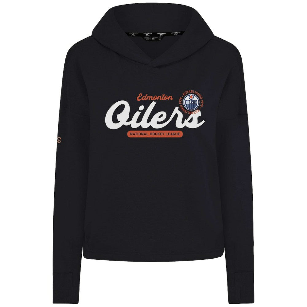Edmonton Oilers Levelwear Women's Sweet Monument Tri-Blend Cropped Pullover Hoodie - Black | NHL Lifestyle