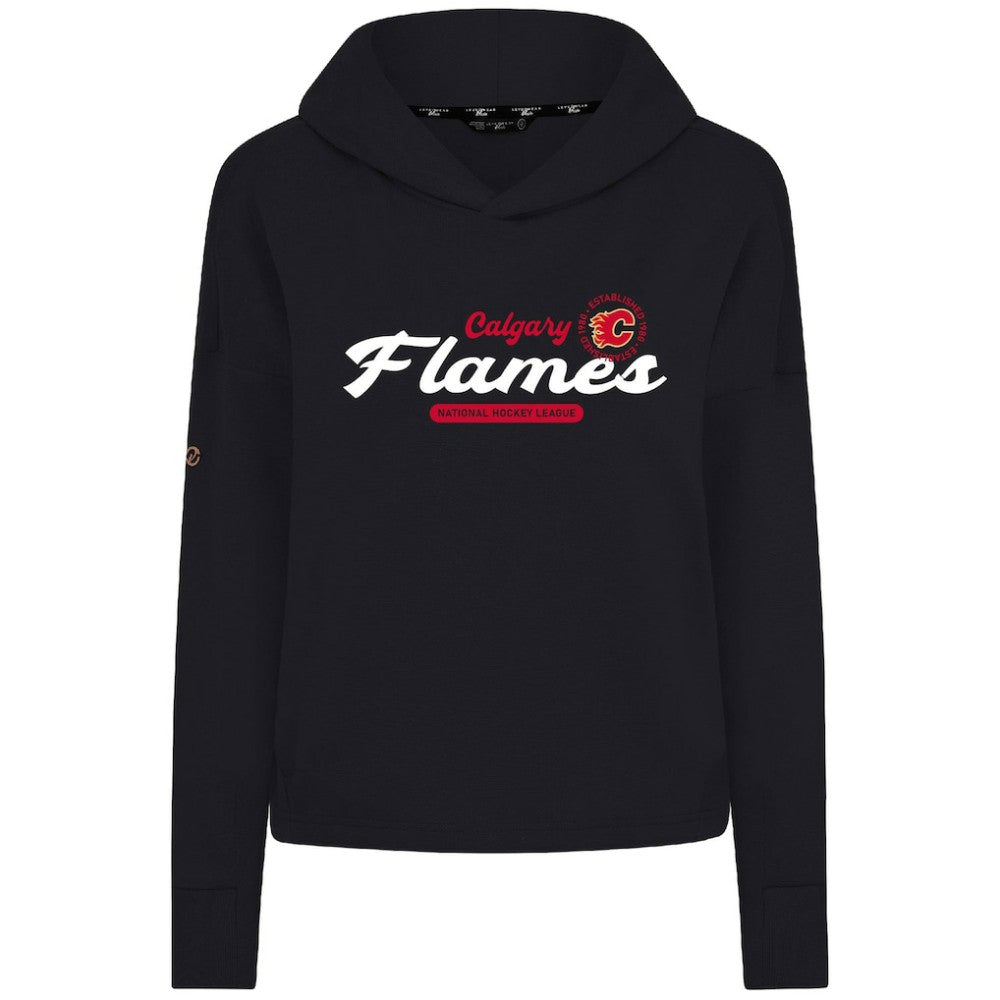 Calgary Flames Levelwear Women's Sweet Monument Tri-Blend Cropped Pullover Hoodie - Black | NHL Clearance